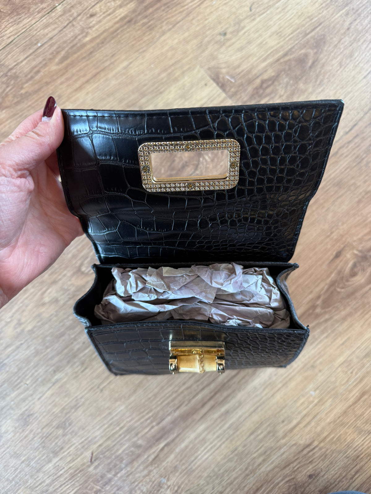 Black Handbag with bamboo handle