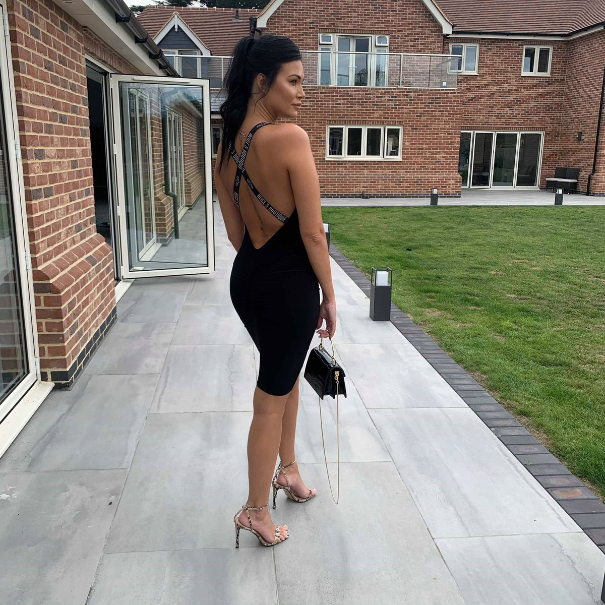 Black Label Plunge Cross Backless Dress