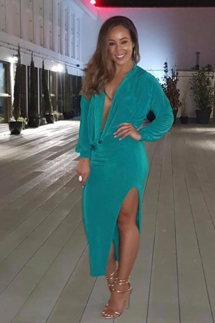 Long Sleeved Cowlneck Dress With Side Split