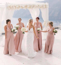 Load image into Gallery viewer, Plunge Cross Backless Beaded Bridesmaid Dress