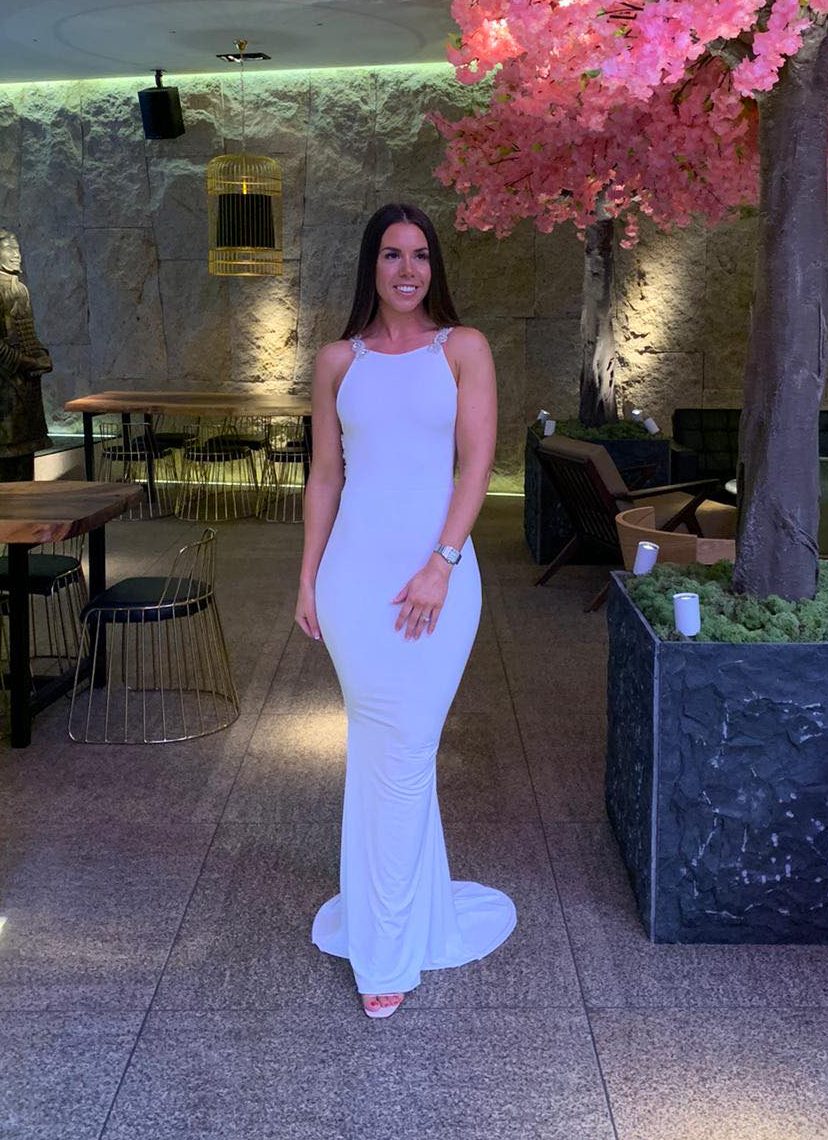 Highneck Backless Beaded All Around Fishtail Dress
