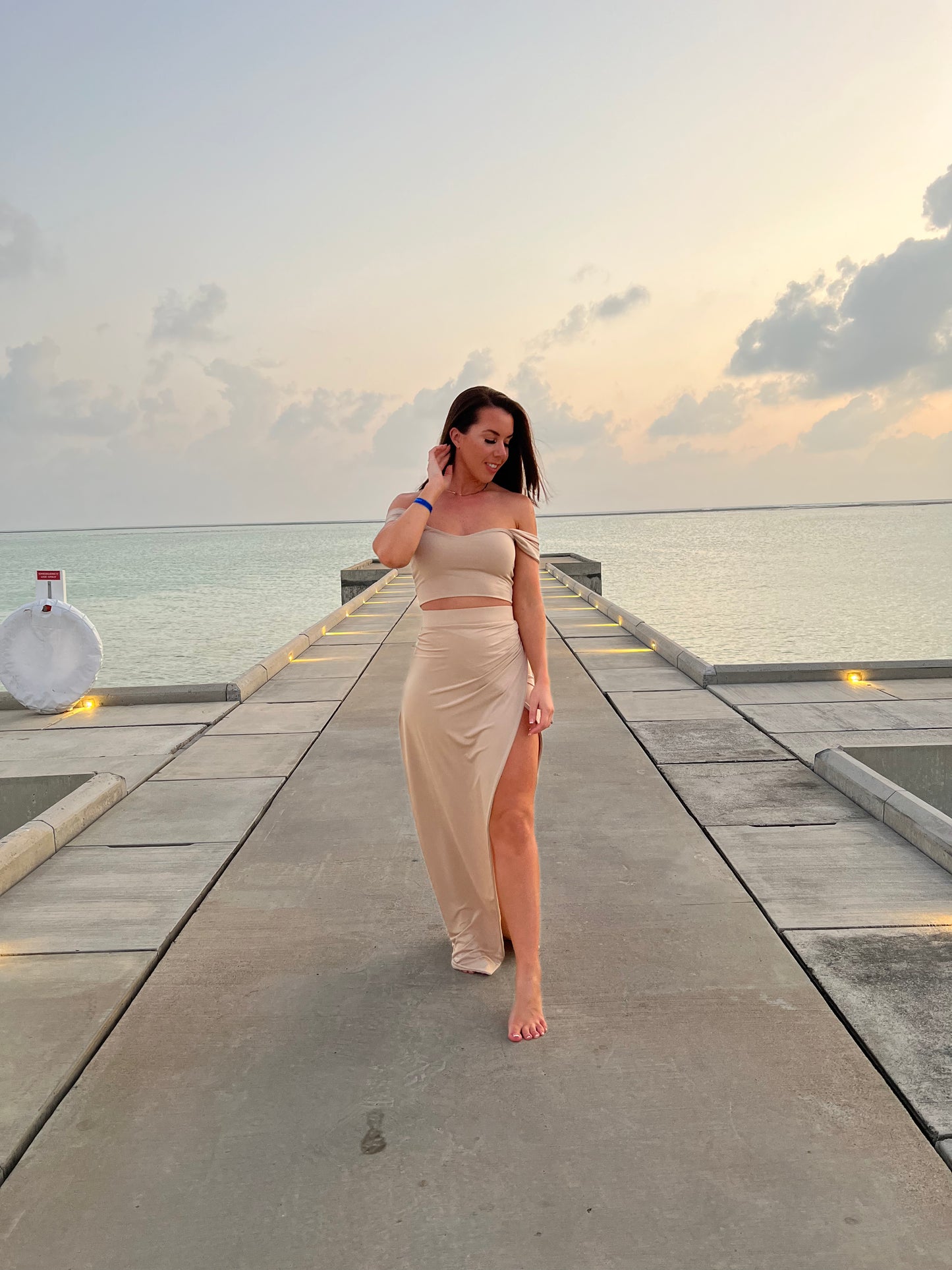 Sweetheart Bandeau Draped Shoulder Top