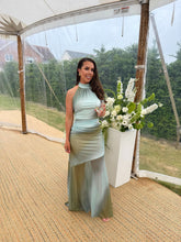 Load image into Gallery viewer, Backless Halter Fanned A-line Mesh Dress
