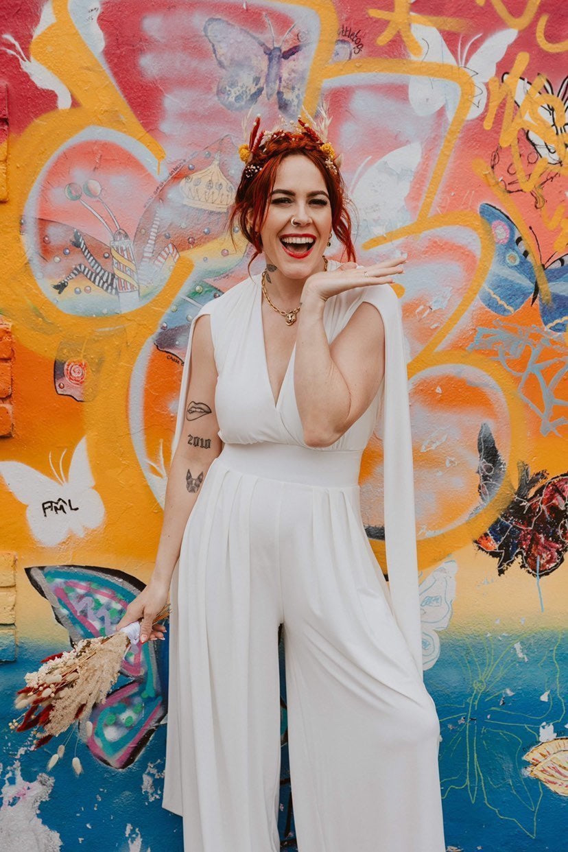 Bridal Jumpsuit with Caped Arms