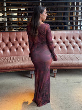 Load image into Gallery viewer, Full Length Long Sleeved Cowlneck Mesh Dress with Tie front
