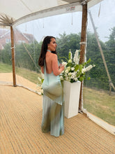 Load image into Gallery viewer, Backless Halter Fanned A-line Mesh Dress
