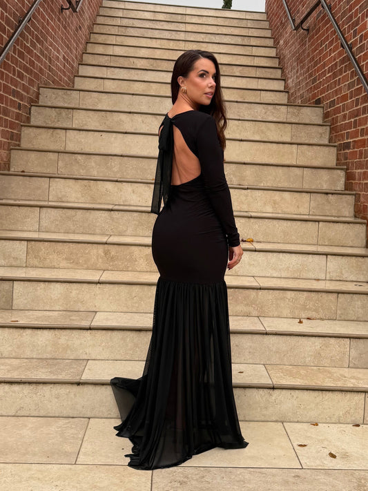 Long Sleeved Maxi Mesh Dress with tummy ruching