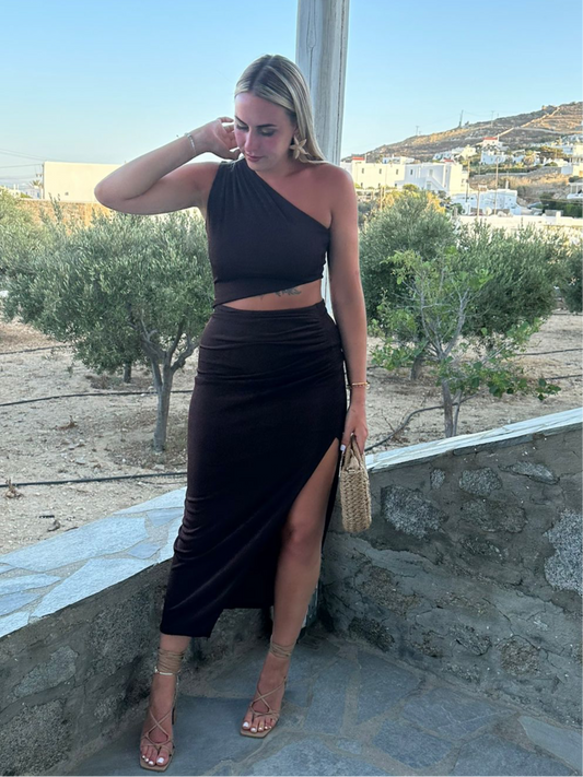 Ruched One Shoulder Cut Out Dress