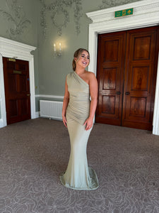 One Shoulder Luxury Pleated Fishtail Dress