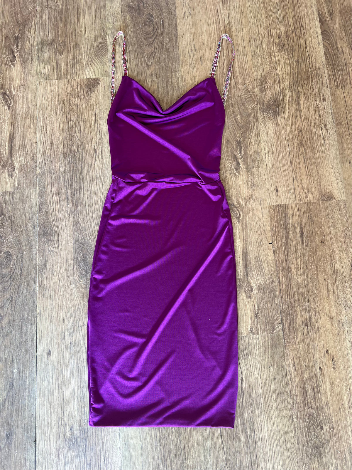 Small cowl backless beaded dress
