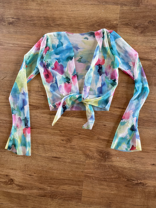Long Sleeved Mesh Tie Top