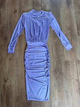 Load image into Gallery viewer, Long Sleeved Turtleneck Dress with ruching and shoulder pads
