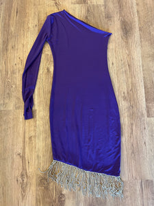 One Sleeved Dress with Diamanté chain bottom