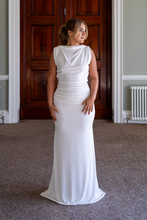 Load image into Gallery viewer, Highneck pleated A-line Dress with Low Cowl Back
