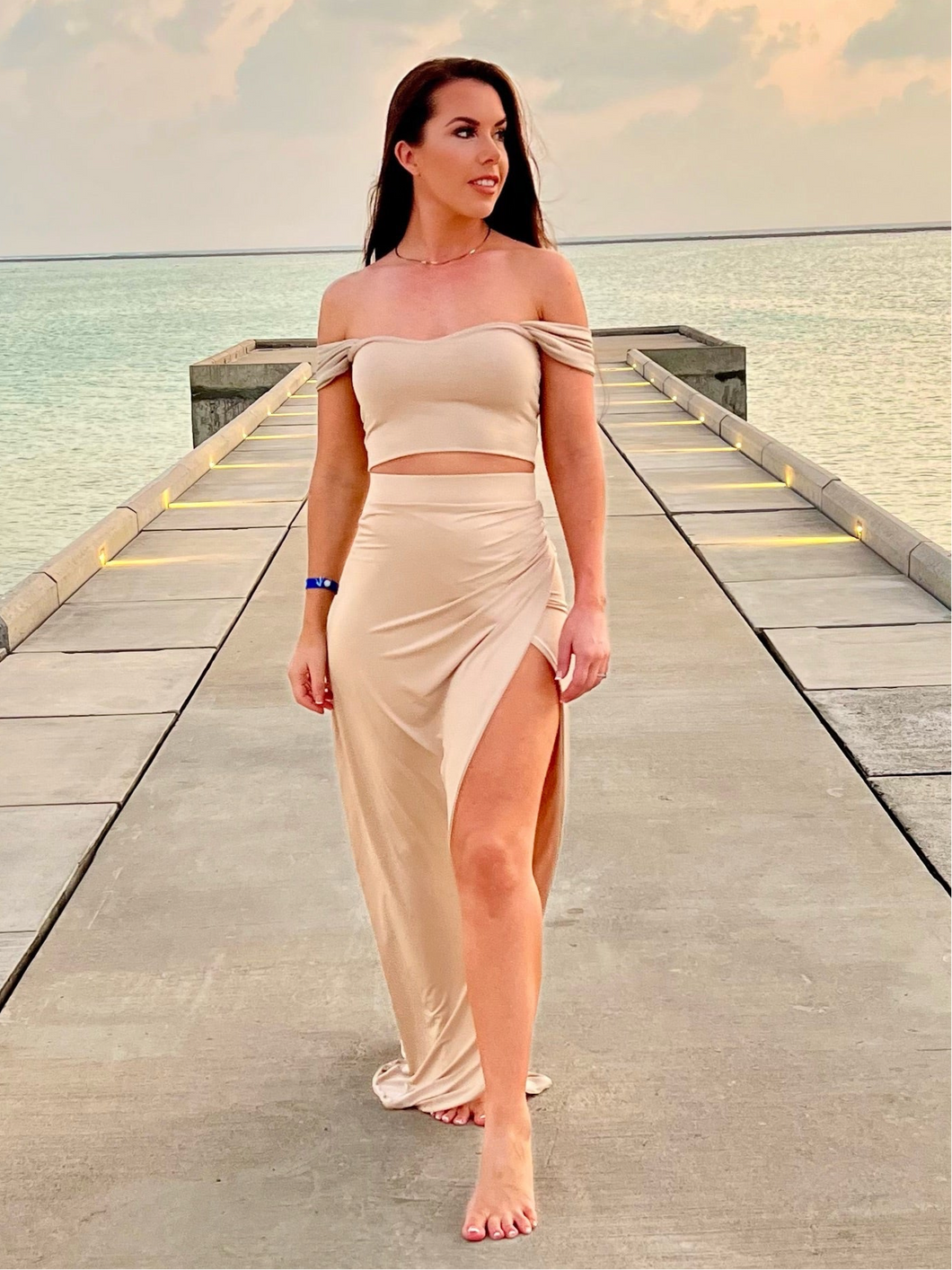 Sweetheart Bandeau Draped Shoulder Top