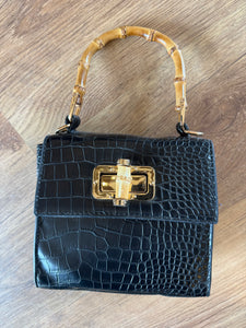 Black Handbag with bamboo handle