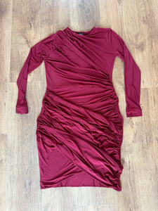 Long Sleeved Crossbody Ruched Dress