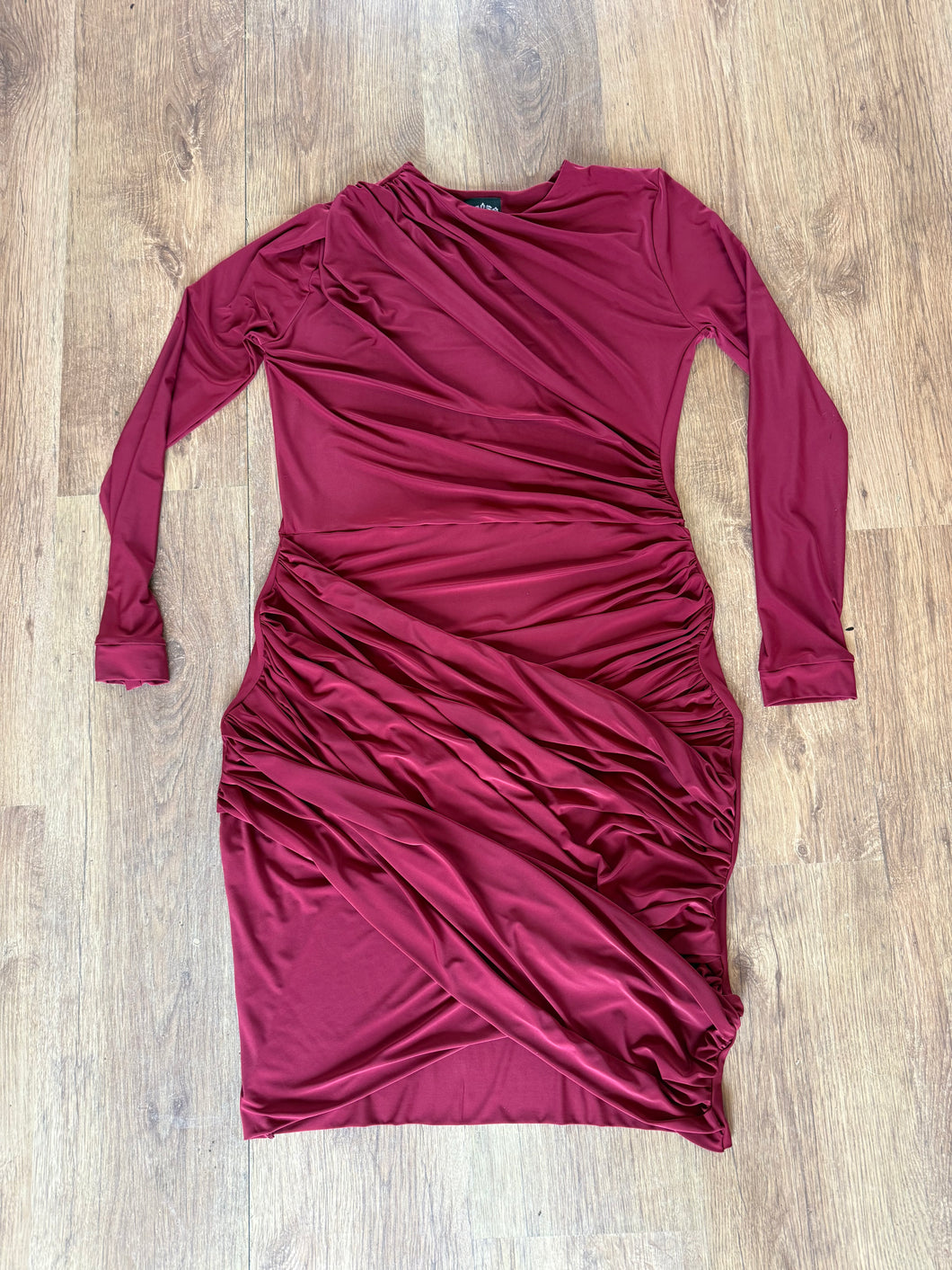 Long Sleeved Crossbody Ruched Dress
