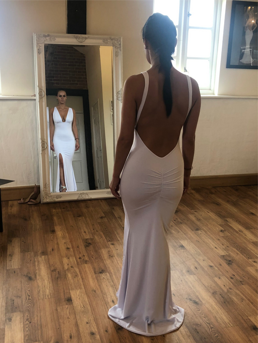 Backless Plunge Fishtail Dress with front split