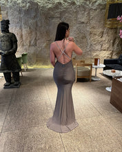 Load image into Gallery viewer, Plunge Drape Backless Beaded Fishtail Dress
