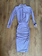 Load image into Gallery viewer, Long Sleeved Turtleneck Dress with ruching and shoulder pads
