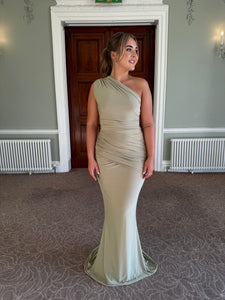 One Shoulder Luxury Pleated Fishtail Dress
