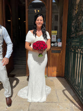 Load image into Gallery viewer, Lace Sweetheart Bardot Fishtail Dress with added panel
