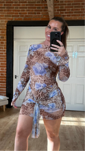 Load image into Gallery viewer, Mid Thigh Length Long Sleeved Mesh Dress with Tie front
