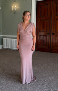 V-neck Ruched Tummy Fishtail Dress