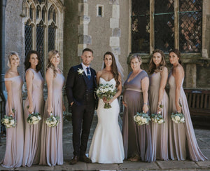 Variety of necklines for group of Bridesmaids