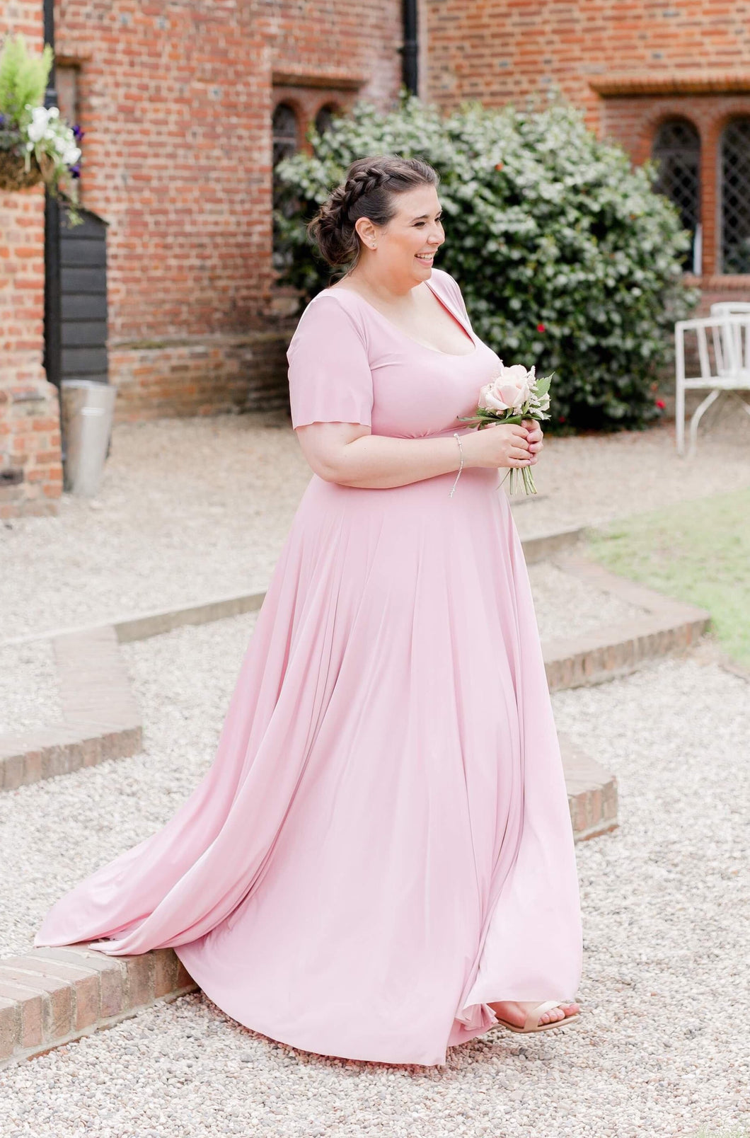 Round Neck Floaty Cap Sleeve Bridesmaid Dress