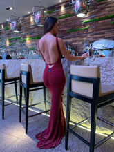 Load image into Gallery viewer, Highneck Backless Fishtail Dress with Plaited Belt

