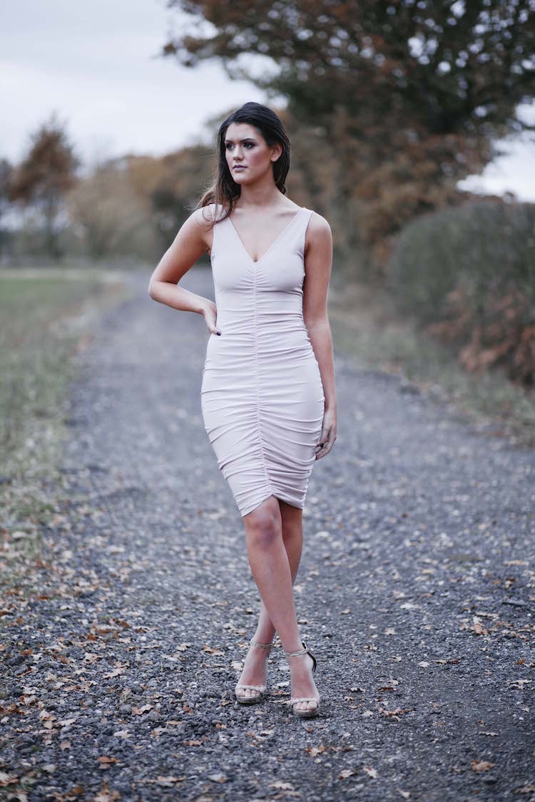 Fully Ruched V-Neck Dress