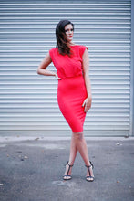 Load image into Gallery viewer, Highneck Draped Shoulder Dress
