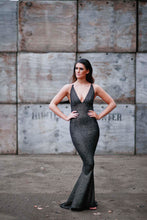 Load image into Gallery viewer, Plunge Cross Backless Beaded Fishtail Dress
