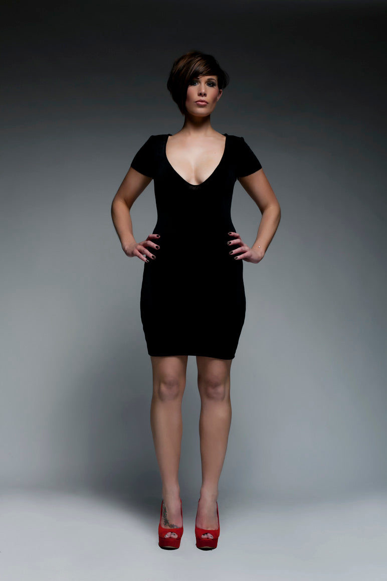 V-Neck Capsleeve Bodycon Dress