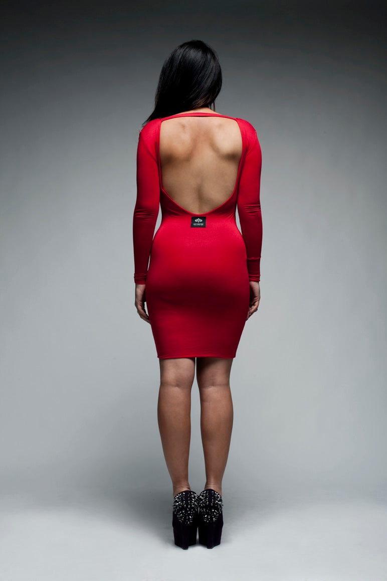 Long Sleeved V Neck Bodycon Dress