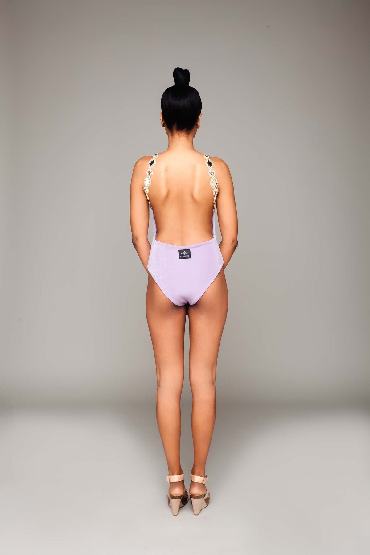 High Roundneck Backless Beaded Poolside Wear