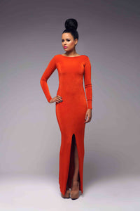 Long Sleeved Full Length Backless Bodycon Dress