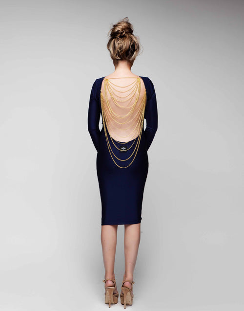 Long Sleeved Backless Chain Dress