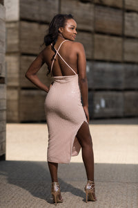 Plunge Cross Back Dress with Side Split Back