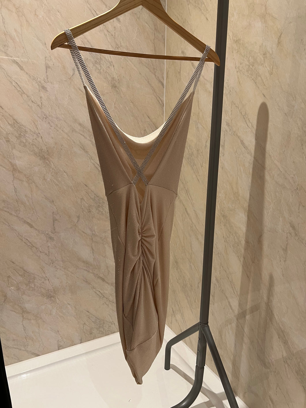 Backless Beaded Cowl Dress