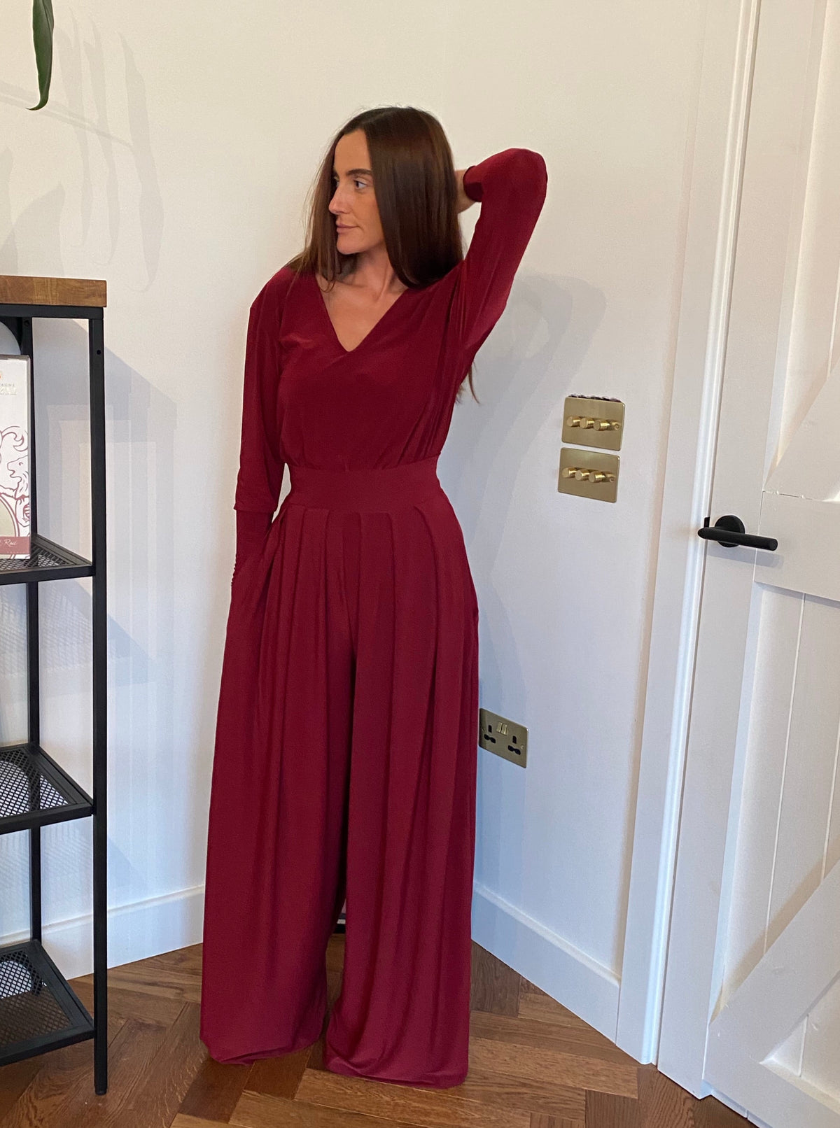 Long Sleeved Vneck Loose Top with cuffed waist