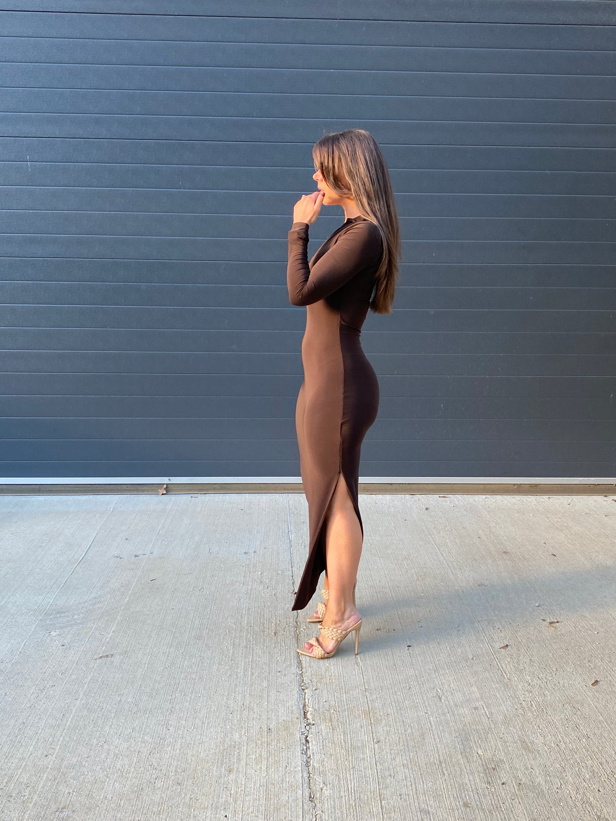 Ankle Length Long Sleeved Collared Dress