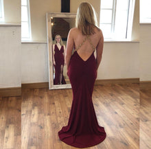 Load image into Gallery viewer, Plunge Cross Backless Beaded Fishtail Dress
