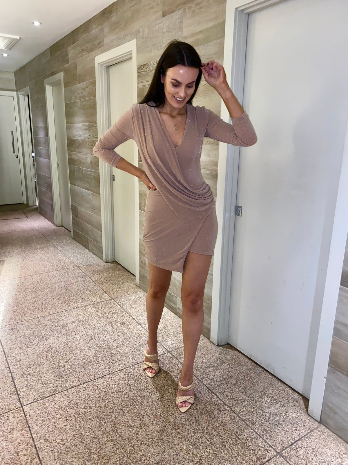 Long Sleeved Draping Tummy Dress