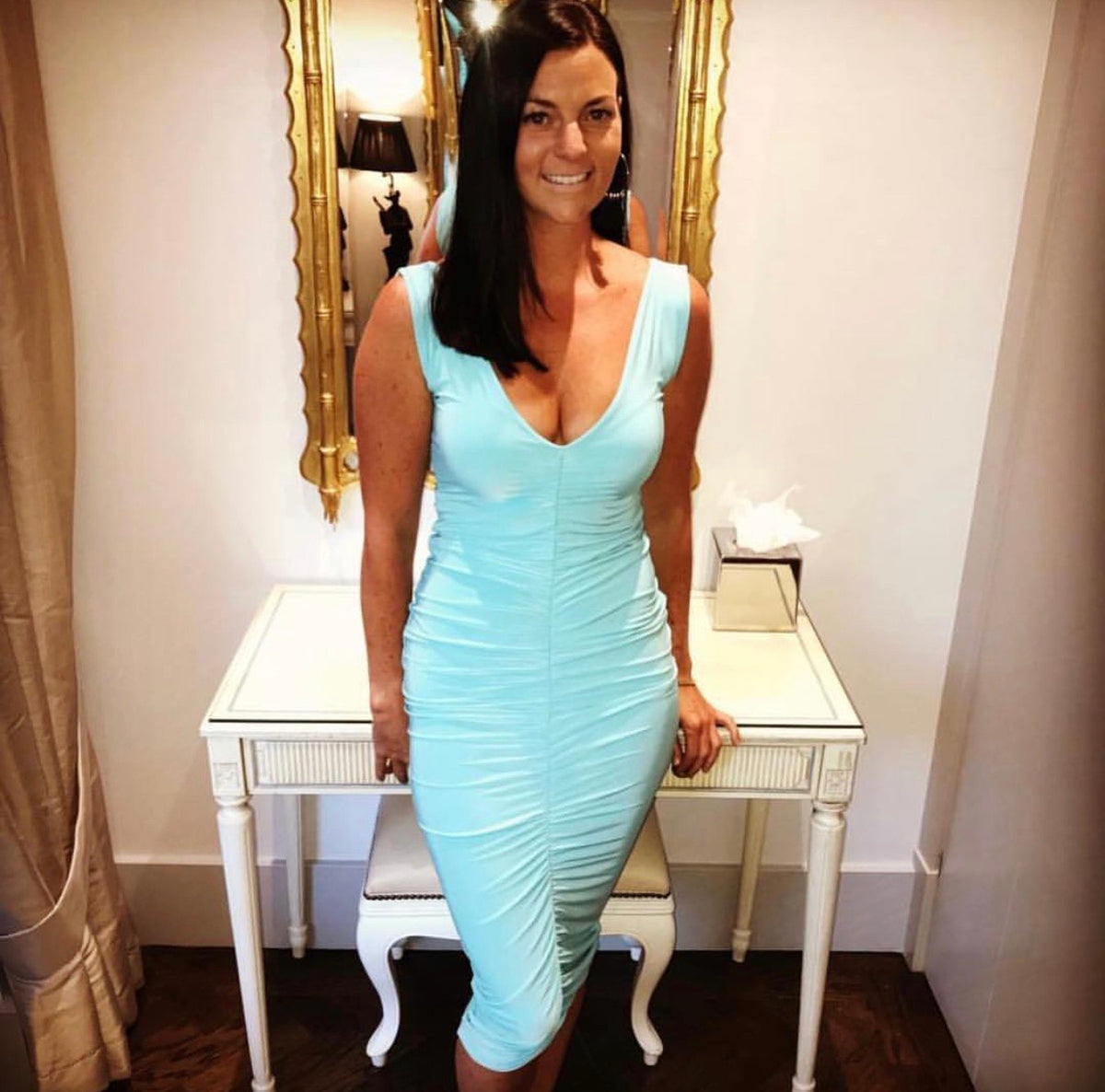 Fully Ruched V-Neck Dress