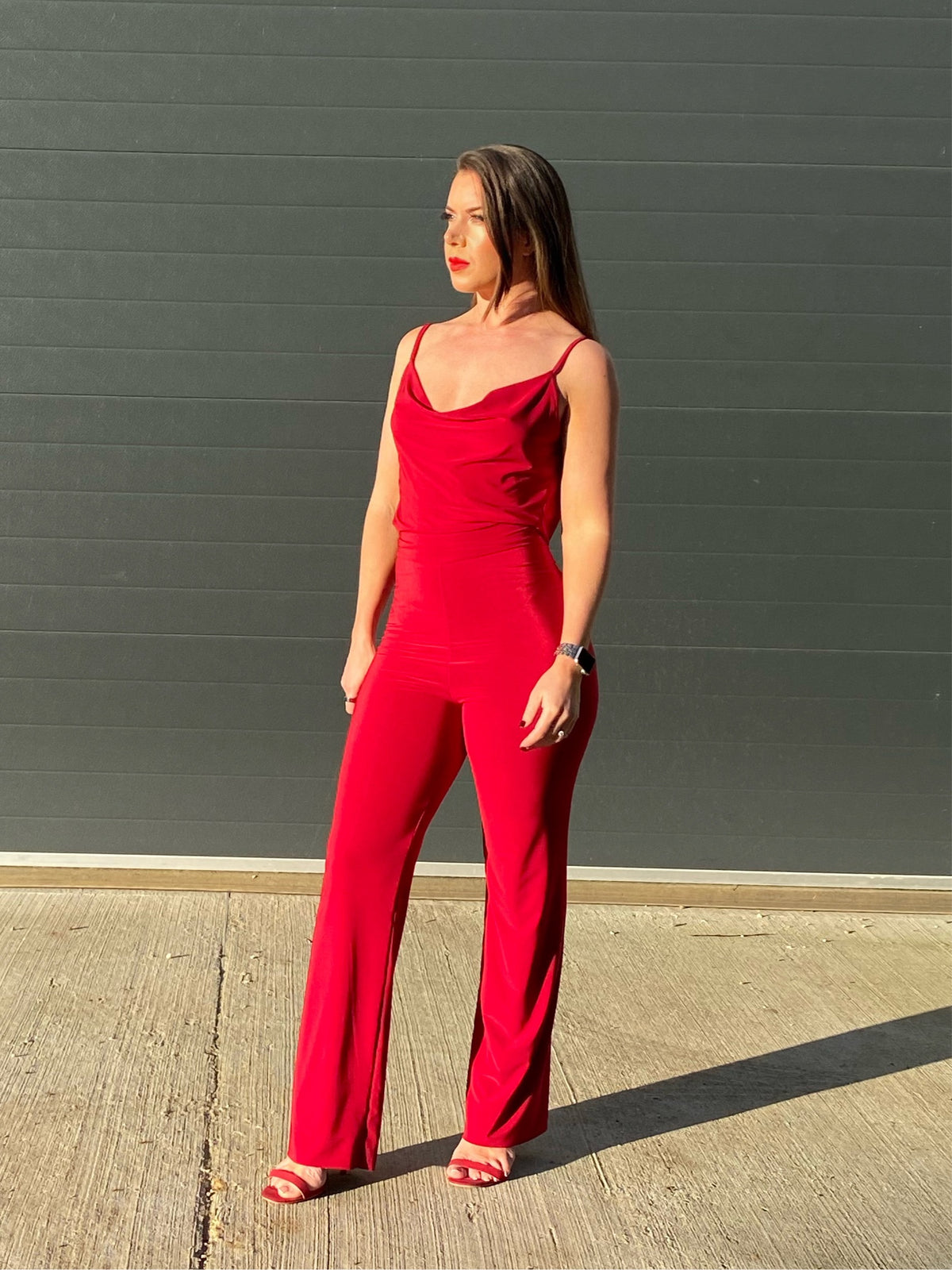 Spaghetti Cowlneck Straight leg Jumpsuit