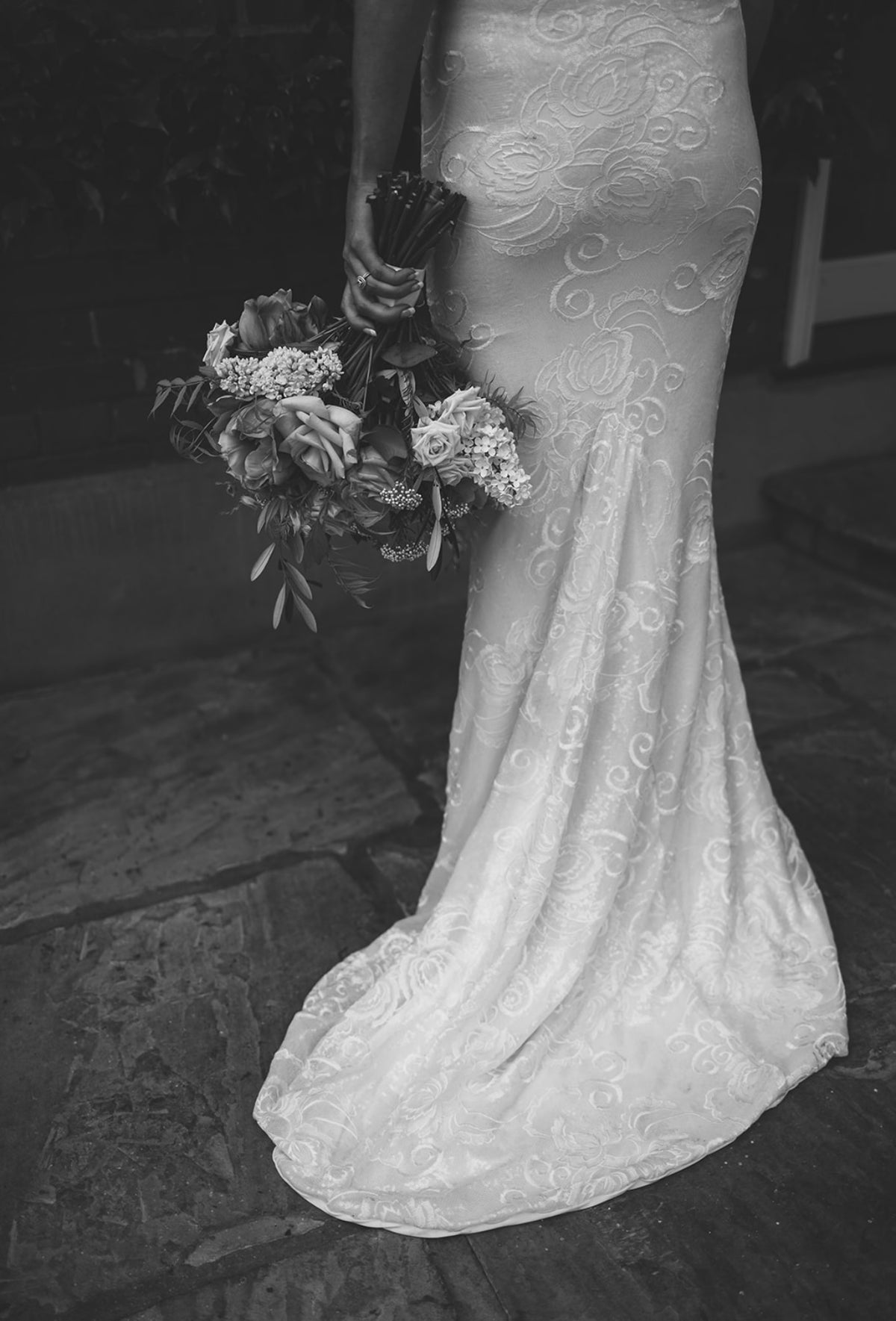 Sequinned Lace Backless Fishtail Dress with added panel