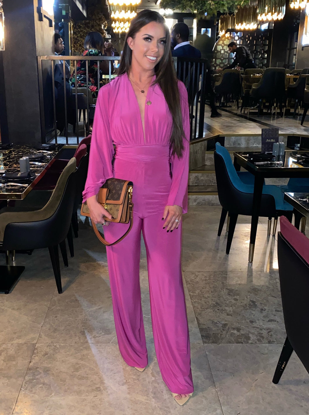 Ruched Body Wide leg Jumpsuit